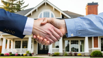 A handshake between a homeowner and an investor, symbolizing a successful real estate deal.